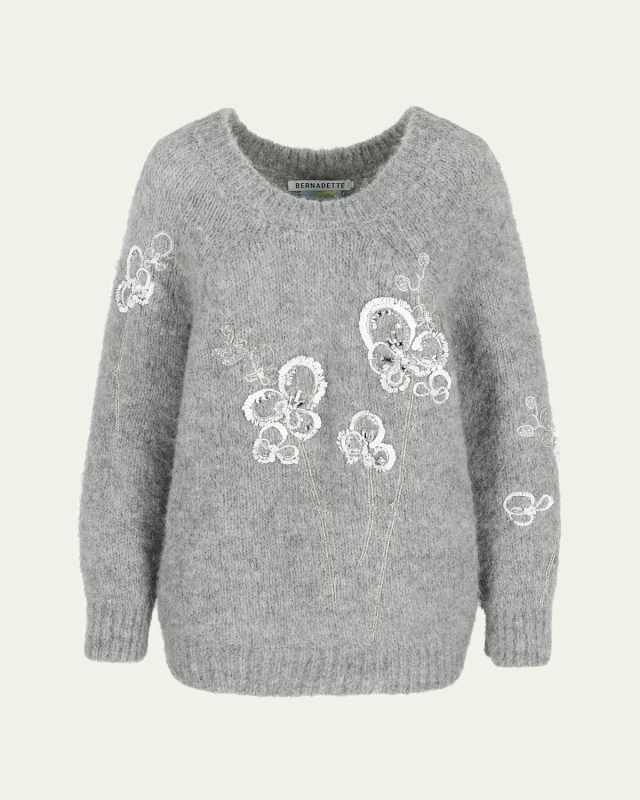 Flower Embroidered Alpaca Wool Sweater